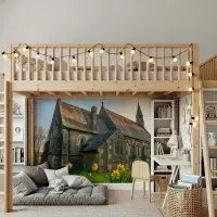Historic Stone Church and Daffodils Wall Mural