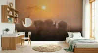Misty Savannah Elephant Herd Wall Mural