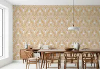 Golden Ochre Symmetrical Botanical Pattern Wallpaper
