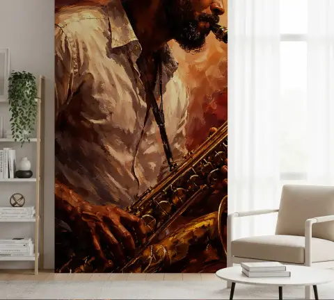 Passionate Jazz Saxophonist Performance Wall Mural