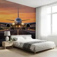 Dynamic Jet Aircraft Sunset Runway Wall Mural