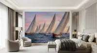 Vibrant Sunset Sailboat Race Ocean Wall Mural
