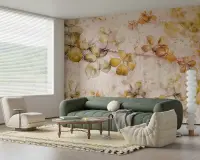 Textured Golden Leaves Botanical Wall Mural