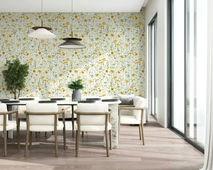 Golden Meadow Blooms Wallpaper