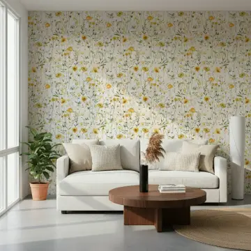 Delicate Yellow Wildflower Meadow Wallpaper