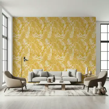 Mustard Yellow Botanical Pattern Wallpaper