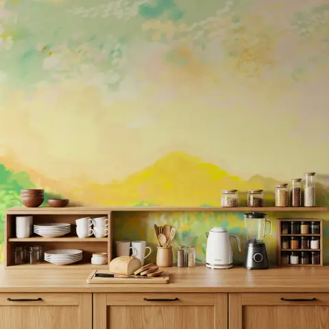 Golden Meadow Impressionist Abstract Wall Mural