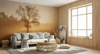 Golden Haze Tree Silhouette Wall Mural