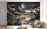 Serene Moonlit Mountain Lake View Wall Mural