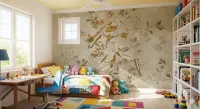 Artistic Birds and Botanical Branches Wall Mural
