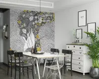 Elegant Women with Golden Floral Art Wall Mural