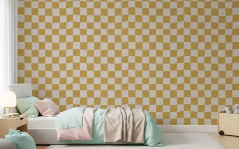 Playful Mustard Checkered Ripple Effect Wallpaper
