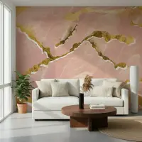 Blush Gold Abstract Marble Wallpaper