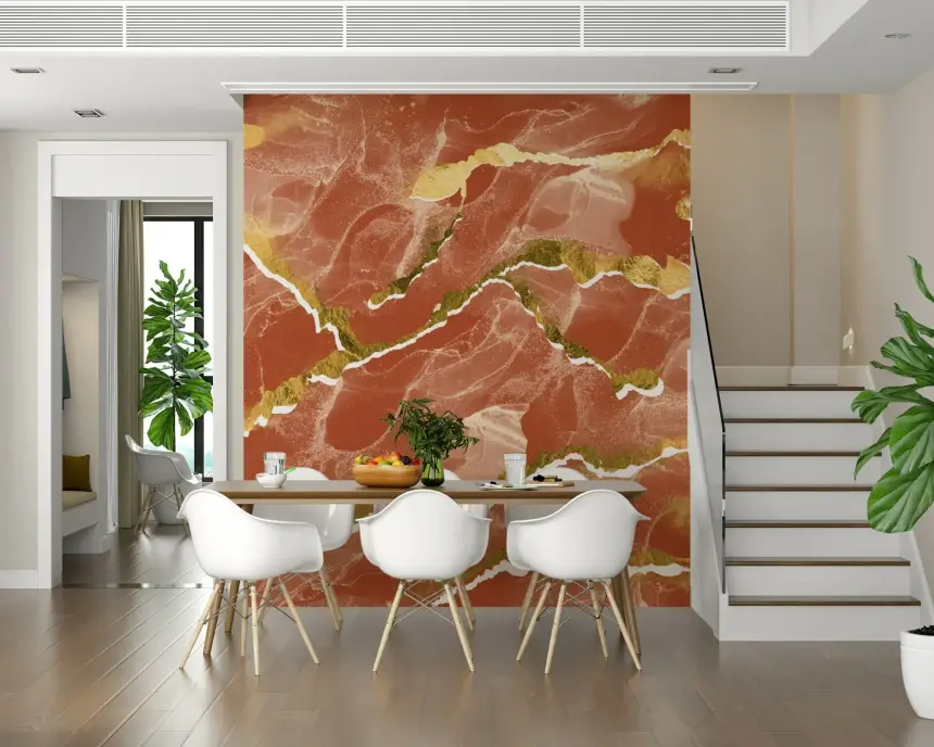 Golden Veins Burnt Sienna Marble - Modern Luxe Abstract Wall Mural
