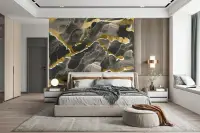 Golden Veins Abstract Charcoal Marble Wall Mural