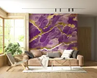 Violet Gold Abstract Marble Effect Wall Mural