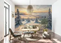 Golden Glow Winter Forest Mural
