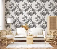 Vintage Botanical Engraving Monochrome Wallpaper