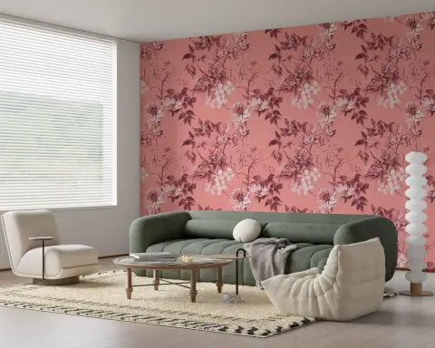 Elegant Pink Botanical Rose Blossom Wallpaper
