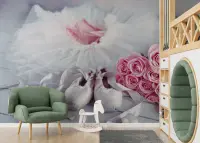 Delicate Ballet Pointe Shoes and Roses Wall Mural
