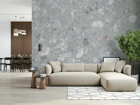 Contemporary Grey Terrazzo Stone Pattern Wallpaper