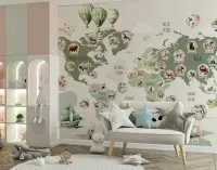 Animated World Map Animals Kids' Wall Mural