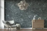 Elegant Charcoal Botanical Aviary Wall Mural
