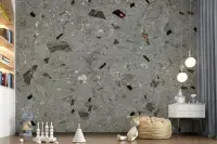 Modern Grey Terrazzo Stone Fragment Wallpaper