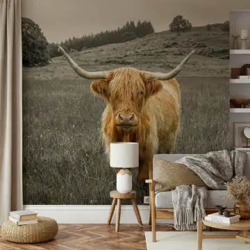 Majestic Highland Cow Landscape Wall Mural