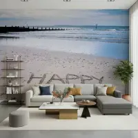 Happy Message Beach Shoreline Wall Mural