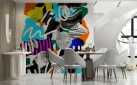 Vibrant Abstract Layered Shapes & Textures Wallpaper Mural