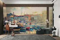Vibrant Mediterranean Harbor Wall Mural