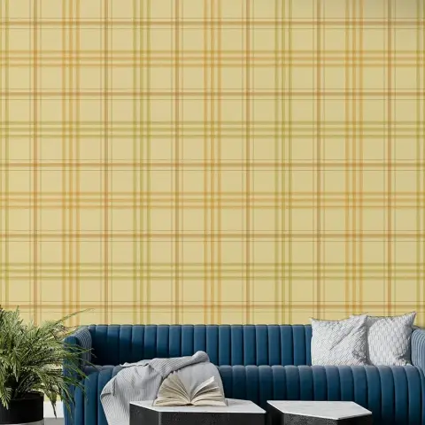 Golden Yellow Plaid Pattern Wallpaper