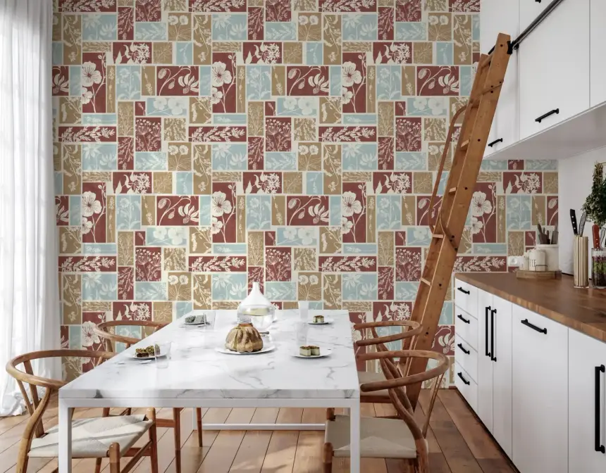Heirloom Botanical Patchwork Rustic Wallpaper