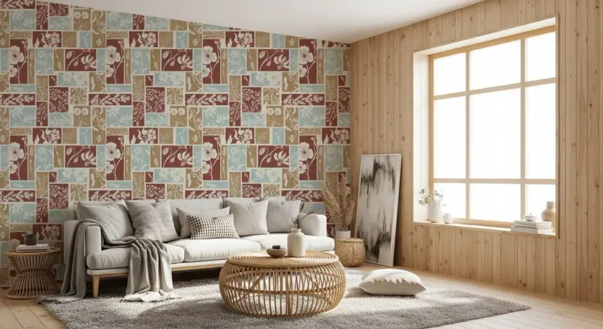 Heirloom Botanical Patchwork Rustic Wallpaper