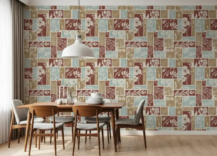 Heirloom Botanical Patchwork Rustic Wallpaper