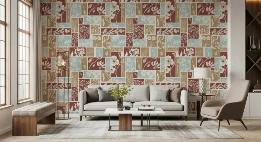 Heirloom Botanical Patchwork Rustic Wallpaper