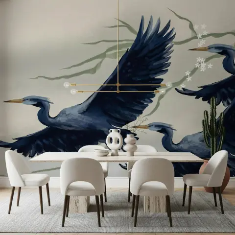 Artistic Blue Heron Birds in Flight Wall Mural