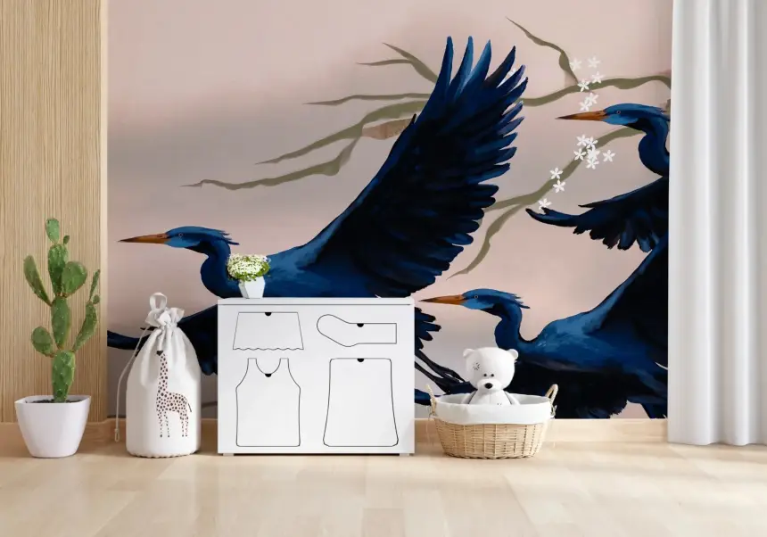 Heron's Bloom Wall Mural