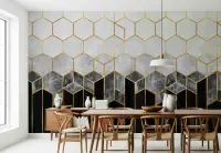 Modern Geometric Gold Hexagon Ombre Wall Mural