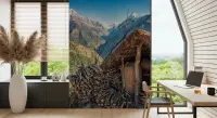 Himalayan Valley Rustic Hut Landscape Wall Mural