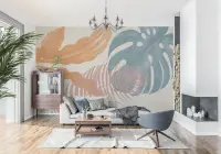 Muted Tropical Leaves Abstract Wall Mural