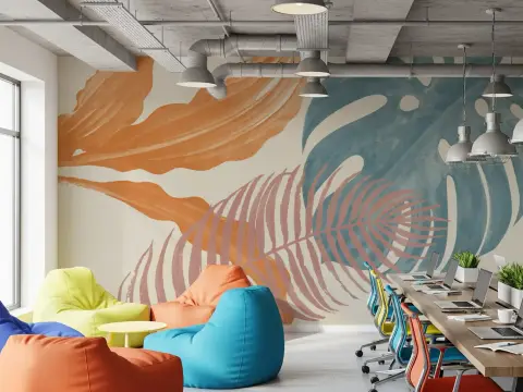 Muted Tropical Leaves Abstract Wall Mural