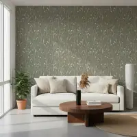 Delicate Wildflower Botanical Wallpaper in Sage Green