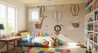 Dreamy Safari Friends Hot Air Balloon Wallpaper Mural