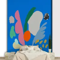 Pop Art Organic Grid Shapes Cobalt Blue Mural