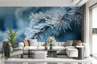 Frosted Pine Branch Winter Wall Mural