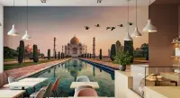 Majestic Taj Mahal Sunset View Wall Mural with Birds
