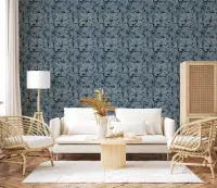 Indigo Tropical Leaf Pattern Wallpaper