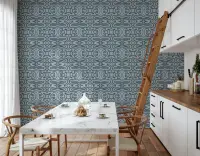 Indigo Curvilinear Pattern Wallpaper